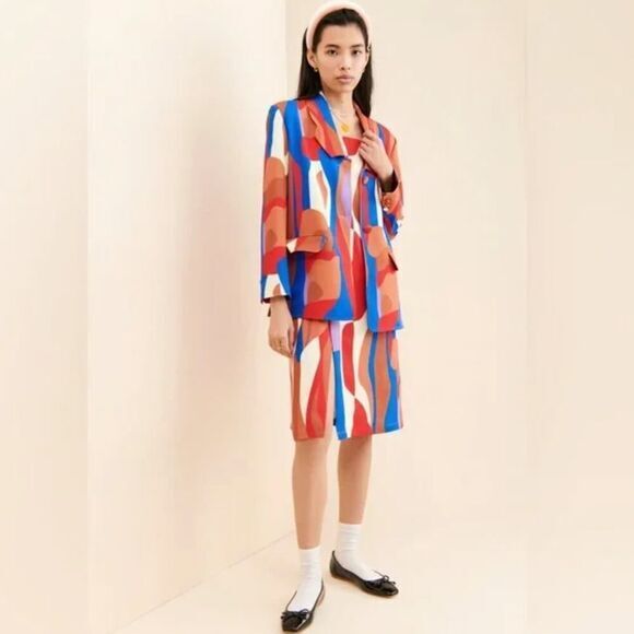 New! Hosbjerg Anthropologie Greta Adele Blazer geometric abstract print red blue - Picture 4 of 16